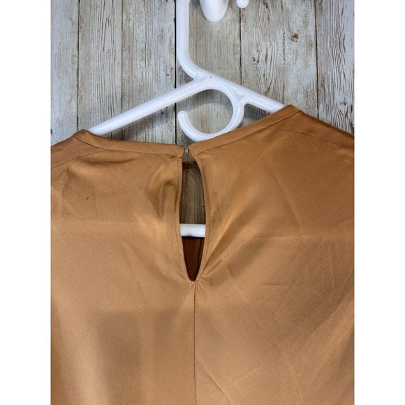 Vintage Carven Dress 40 Camel Faux Draped Two Textured Flare Skirt Keyhole Y2K - Picture 4 of 9